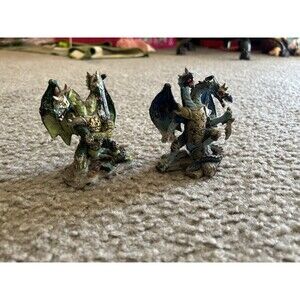 Armored Dragon Statues Set Of 2 Green & Blue Ceramic Paper Weight Decor